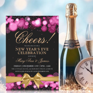 New Years Eve Party Pink Gold Winter Wonder Bow Invitation