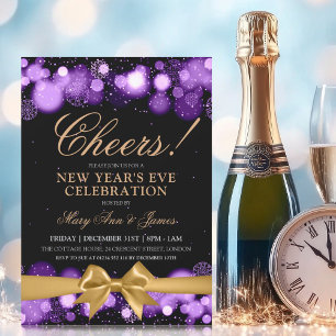 New Years Eve Party Purple Gold Winter Wonder Bow Invitation