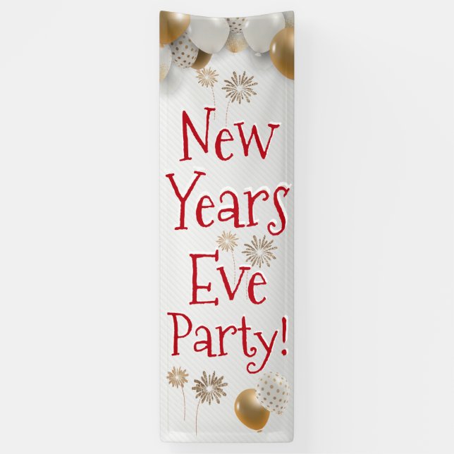 New Years Eve Party, Sign, Gold, White, Banner (Vertical)