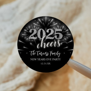 New Year's Eve Party Silver & Black Classic Round Sticker