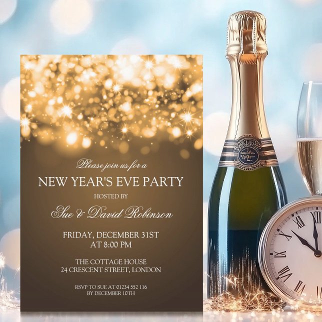 New Years Eve Party Sparkling Lights Gold Invitation (New Years Eve Party Sparkling Lights Gold Invitation)