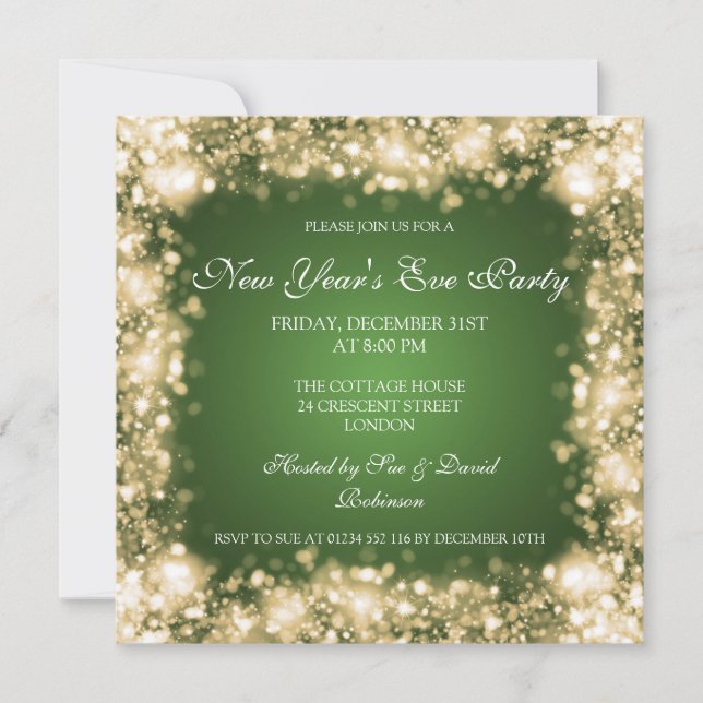 New Years Eve Party Sparkling Lights Gold Invitation (Front)