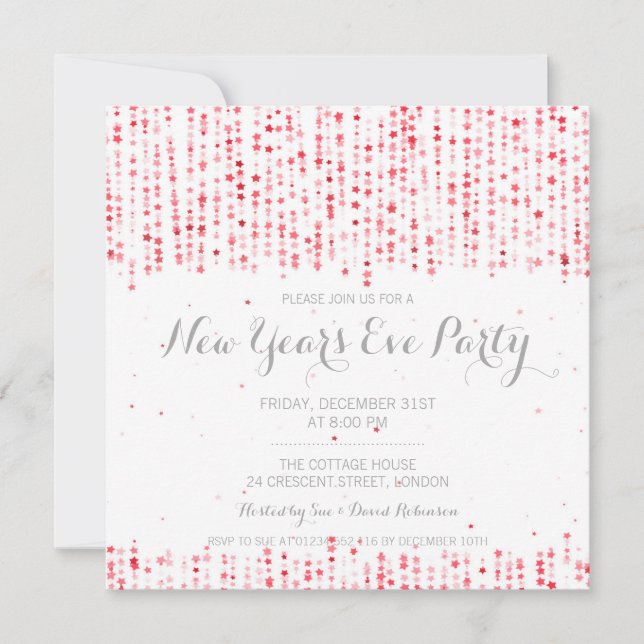 New Years Eve Party Star Confetti Red Invitation (Front)