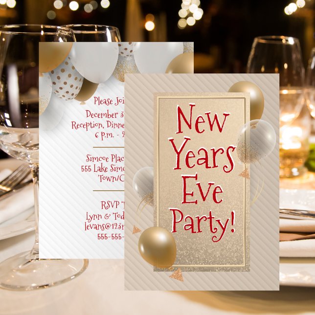 New Years Eve Party with Gold & White Balloons Invitation (New Years Eve Party With Gold and White Balloons Invitation)
