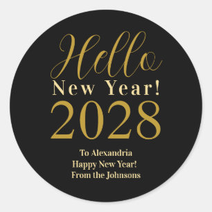 New Year's Eve Personalized New Year Black Gold Classic Round Sticker
