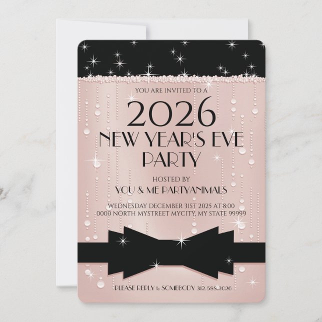New Year's Eve Pink Champagne Bubbles Invitation (Front)