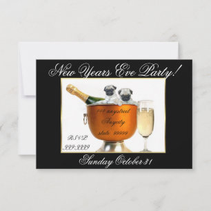 New Year's Eve pug dog party invitation