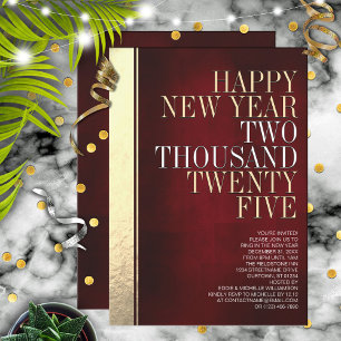 New Year's Eve Red & Gold Metallic Edge Party Invitation