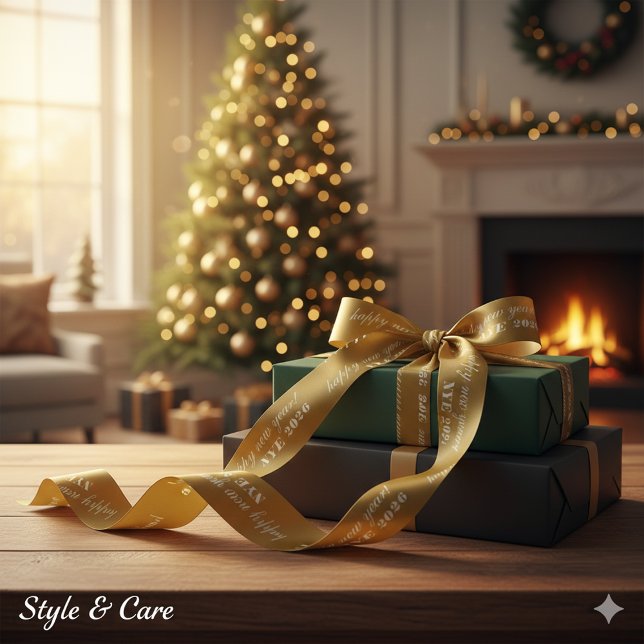 New Years Eve Satin Ribbon with Yellow Brown Tones (New Years Eve Satin Ribbon with Yellow Brown Tones)