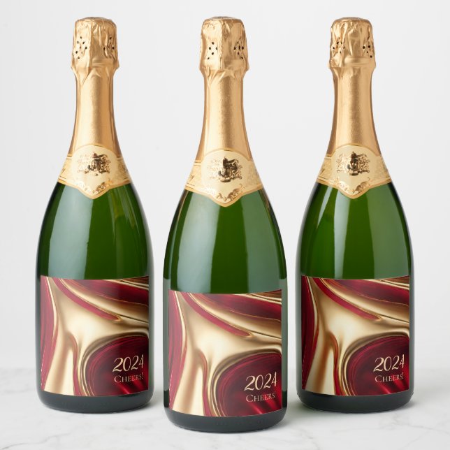 New Years Eve Sparking Wine Label- Red and Gold- Sparkling Wine Label (Bottles)