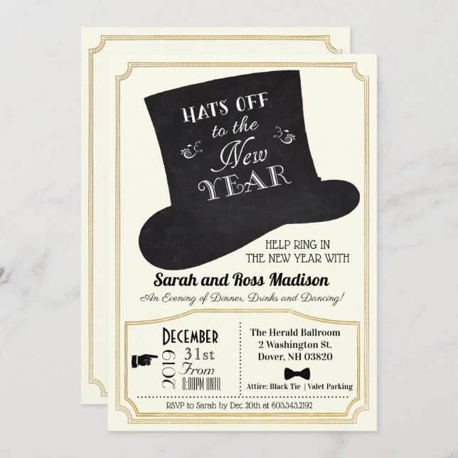 New Years Eve Top Hat Invitation (Front/Back)
