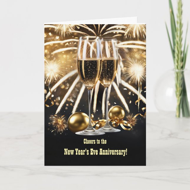 New Years Eve Wedding Anniversary with Champagne Card (Front)