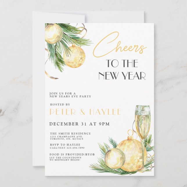 New Years Eve White and Gold Party Invitation (Front)