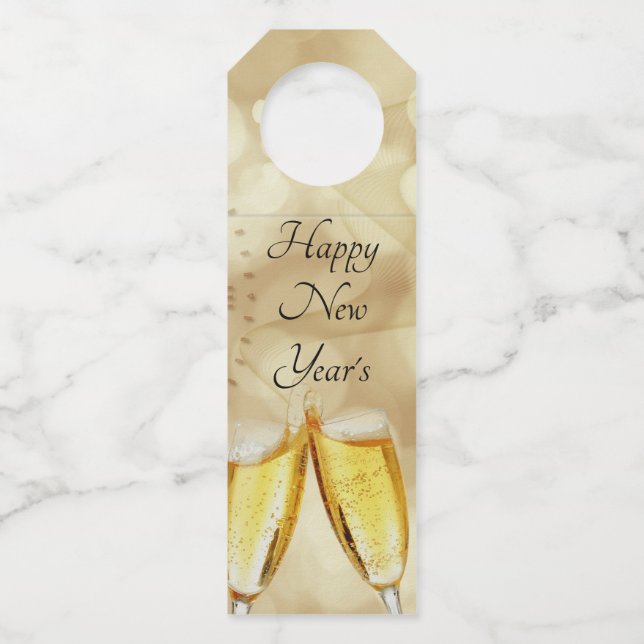 New Year's Eve with champagne glasses  Bottle Tag (Front)