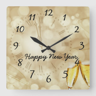 New Year's Eve with champagne glasses Square Wall Clock