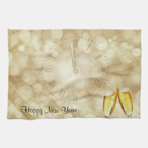 New Year's Eve with champagne glasses Tea Towel