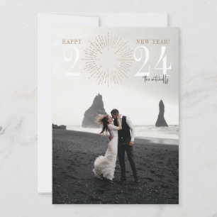 New Years Fireworks Burst Elegant Holiday Card