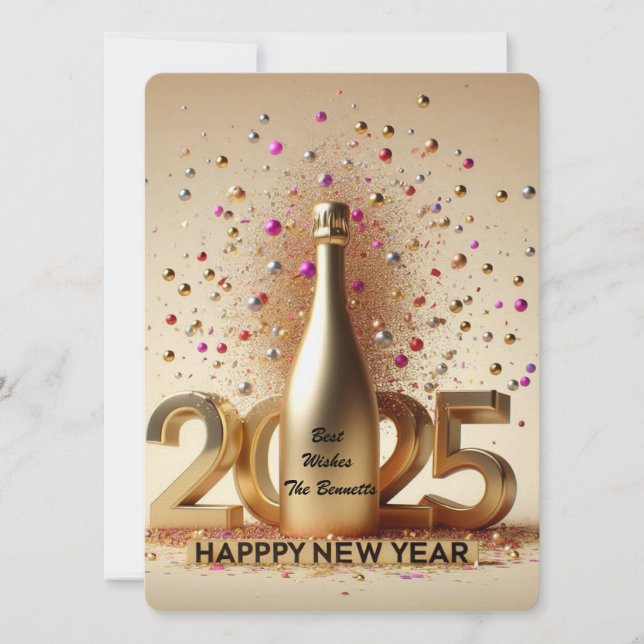 New Years Golden Wishes  Holiday Card (Front)