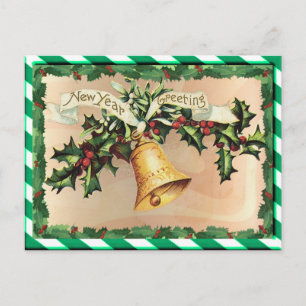 NEW YEARS & GREEN STRIPES by SHARON SHARPE Holiday Postcard