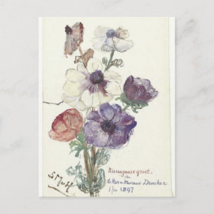 New Year's Greetings with Anemones by Houten Postcard