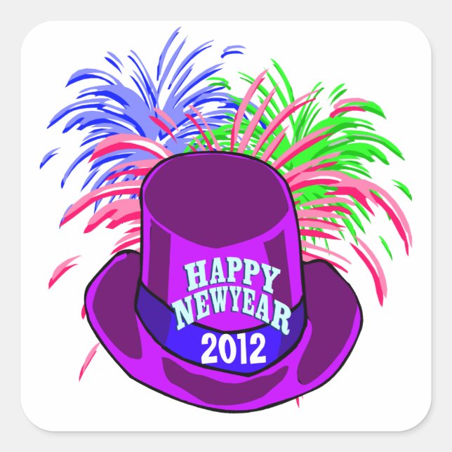 New Year's Hat And Fire Works Stickers (Front)