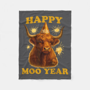 New Years Highland Cow Scottish Nye Party Farm Ani Fleece Blanket