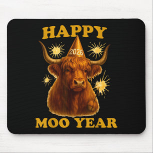 New Years Highland Cow Scottish Nye Party Farm Ani Mouse Pad