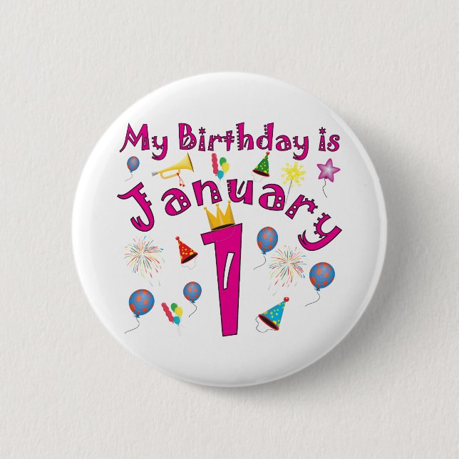 New Year's January 1 Birthday 6 Cm Round Badge (Front)