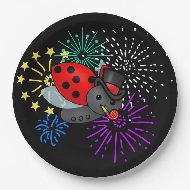 New Years Ladybug Paper Plate (Front)