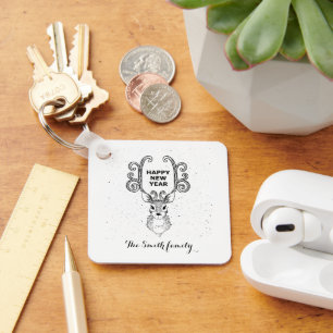 New Year's magic black and white reindeer Keychai Key Ring