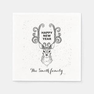 New Year's magic black and white reindeer Napkin