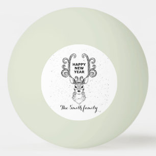 New Year's magic black and white reindeer    Ping Pong Ball