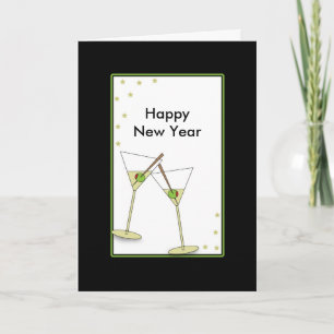 New Year's Martini Glasses, Happy New Year Holiday Card