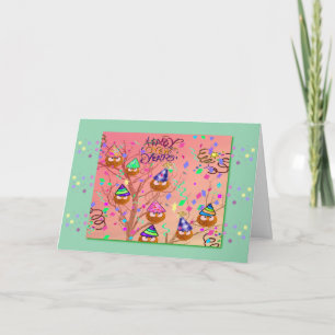 New Years Owls greeting card template
