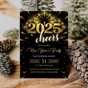 New Year's Party 2025 Gold Black Modern Invitation