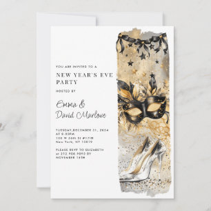 New Year's Party 2025 Gold Glitter Invitation
