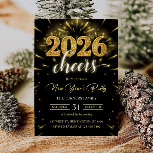New Year's Party 2026 Gold Black Modern Invitation