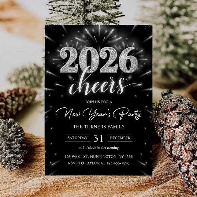 New Year's Party 2026 Silver Modern Invitation (Creator Uploaded)