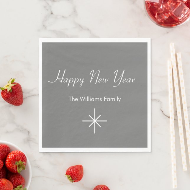 New Year's Party 2027 Retro Snowflake Gray Napkin (Insitu)