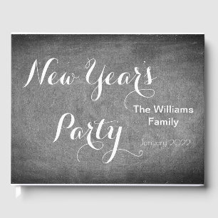 New Year's Party Chalkboard Typography Black White Guest Book