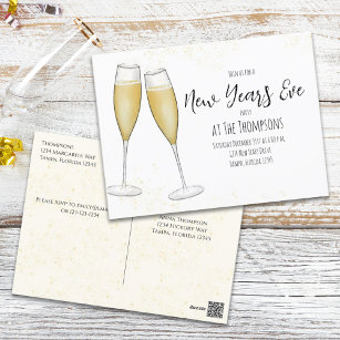 New Years Party Champagne Watercolor Pre Addressed Postcard
