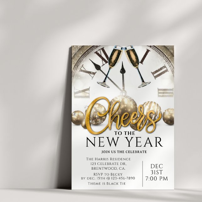 New Years Party, Cheers, Gold, Elegant  Invitation (Creator Uploaded)