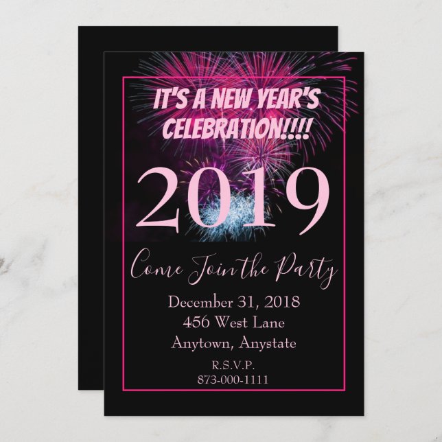 New Year's Party Fireworks Invitation (Front/Back)