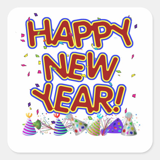 New Years Party Hats & Confetti Square Sticker (Front)