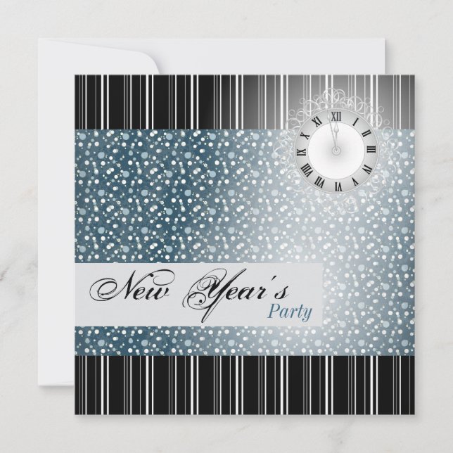 New Year's Party Invitation - Silver & Teal Clock (Front)