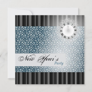 New Year's Party Invitation - Silver & Teal Clock