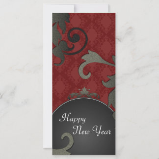 New Years Party Invite - Black & Red Floral Damask