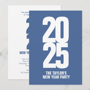 New Years Party or event Typographic blue white Invitation