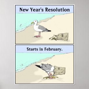 New Year's Resolution Poster 12x16" Seagull Art