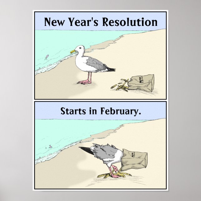 New Year's Resolution Poster 12x16" | Seagull Art (Front)